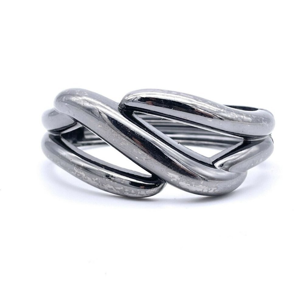 LIA SOPHIA "GALENA" BANGLE CUFF BRACELET $48 RV GUNMETAL HEMATITE BLACK HINGED